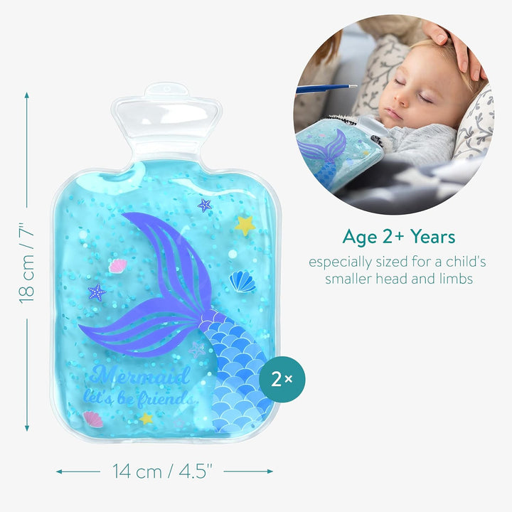 Girls Hot and Cold Packs (Set of 2) - Kids Reusable Heat and Ice Gel Pack Set - Bpa-Free Compress to Cool or Warm - Mermaid Design