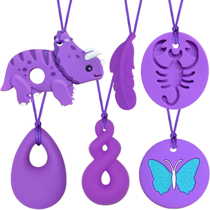 6PCS Sensory Chew Necklace, Teether Chew Toys Safety Food Grade Silicone for Kids Toddlers ADHD, Autistic, Biting Needs, Oral Motor Teether Chew Pendant Toy with Adjustable Buckle for Baby Boys(Green)