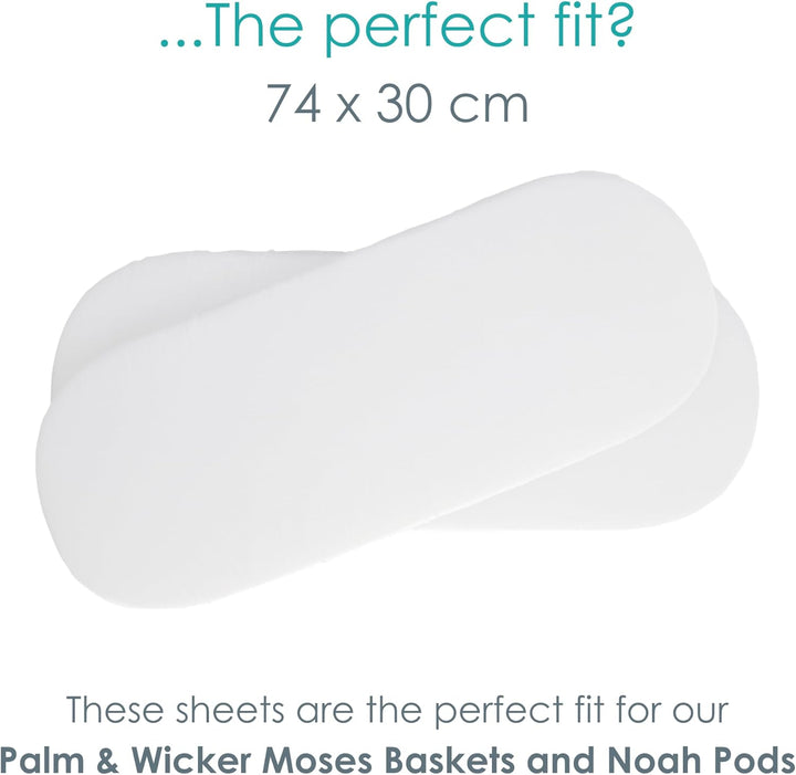 2 Pack Fitted Jersey Cotton Moses Basket Sheets 74 X 30 Cm (White)