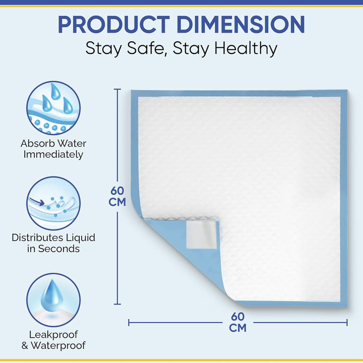 40 X Premium Incontinence Bed Pads | 60 X 60 Cm | Incontinence Bed Sheets | Disposable Mattress Protector | Self Adhesive Tabs | Absorbent Pads | (1 Pack of 40)