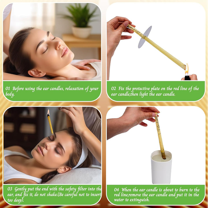 20 Pcs Ear Candles,All Natural Ear Candles Beeswax Candling Cones, Ear Wax Candles,100% Non-Toxic Cylinders Fragrance Hollow Cone Candles With(20 Ear Candle)+10 Protective Disks