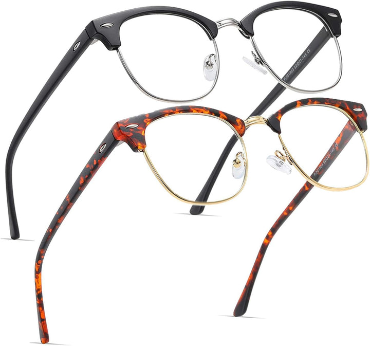 2 Pack Blue Light Blocking Glasses, anti Blue Light Gaming Glasses, Retro Fashion Frame Non-Prescription Lens, anti Fatigue Headache Computer Screen Glasses for Women and Men,Unisex round Glasses