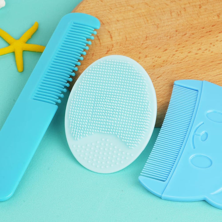Baby Hair Comb, 3PCS Baby Hair Brush and Comb Set, Baby Hair Brush Toddler Comb for Newborns & Toddlers, Perfect Baby Registry Gift (Blue)