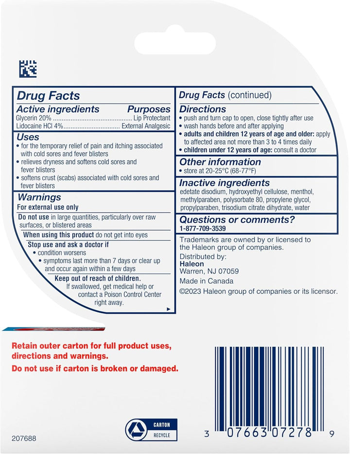 Cold Sore Treatment Rapid Pain Relief Cream - 1 Tube, 3 Grams