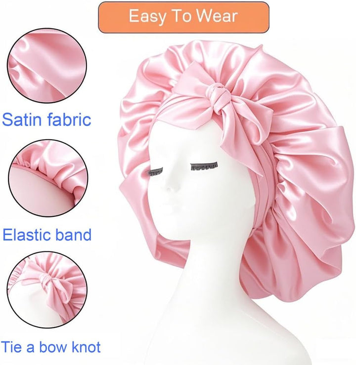 Silk Bonnet,Adjustable Silk & Satin Sleep Bonnet,Hair Bonnet,For Sleeping,Curly Hair Braid,Soft and Comfortable Silk Sleep Cap(Pink)