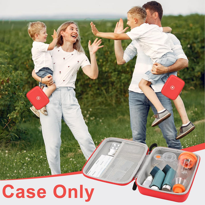 Asthma Medications Case, Hard Travel Case for Inhaler Spacer, Inhaler Mask, Pills, First Aid Supplies, Red
