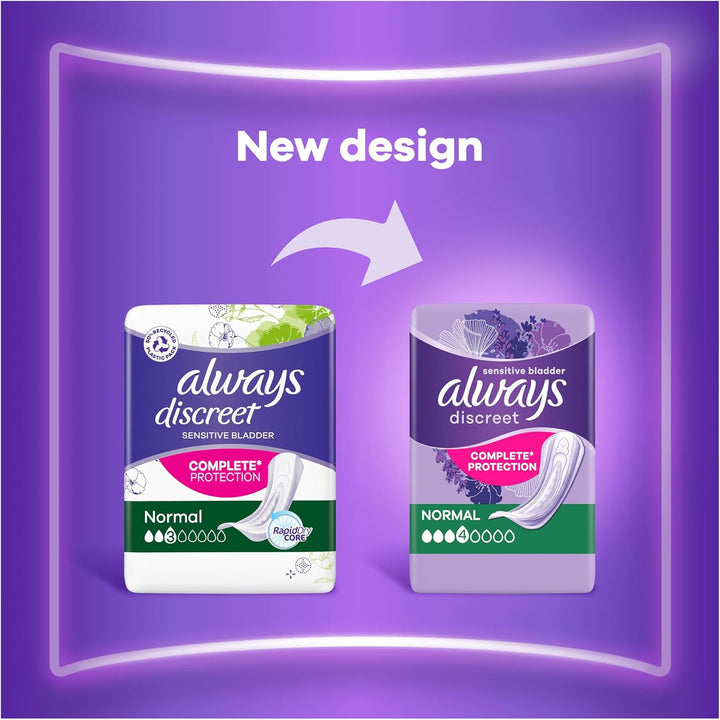 Incontinence Pads Women, Normal, Absorbency 3 or 4, 96 Sanitary Towels (24 X 4 Packs), Complete Protection for Bladder Weakness Pads Women, Odour Neutraliser