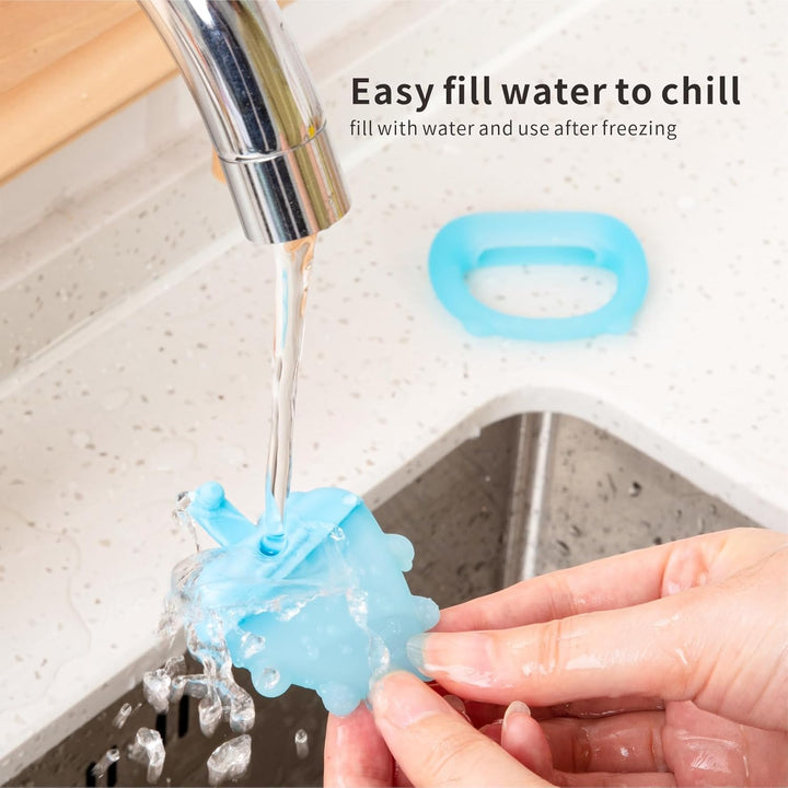 Freezable Baby Teether Toys,Water Fillable Baby Teething Relief,Chill Teether for Babies 0-3-6-12-24 Months, Cools & Massages Sore Gums,No Chill Handle,Bpa-Free Soft Silicone Infant Chew Toys (Cyan)