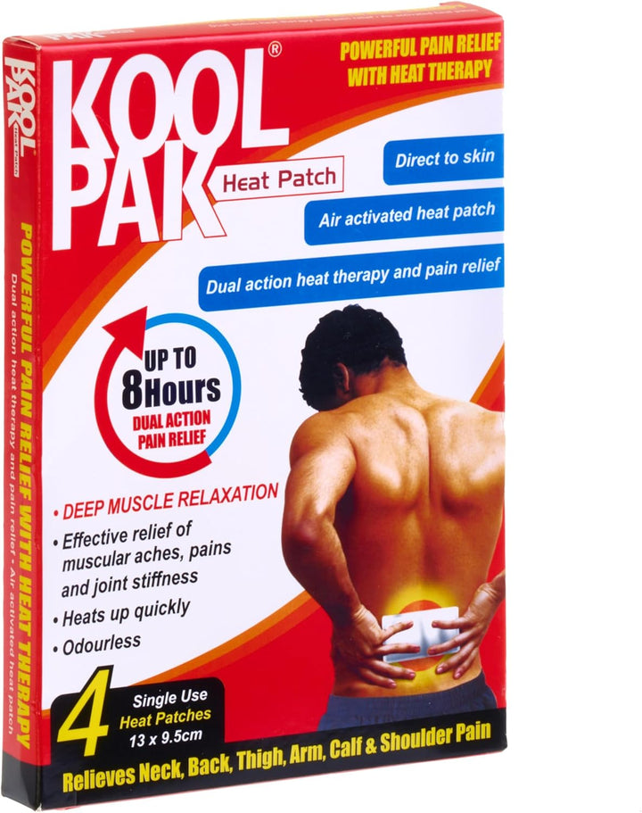 Adhesive Dual Action Heat Patches - Pack of 4 - Deep Heat Therapy, Muscle Pain Relief Patches