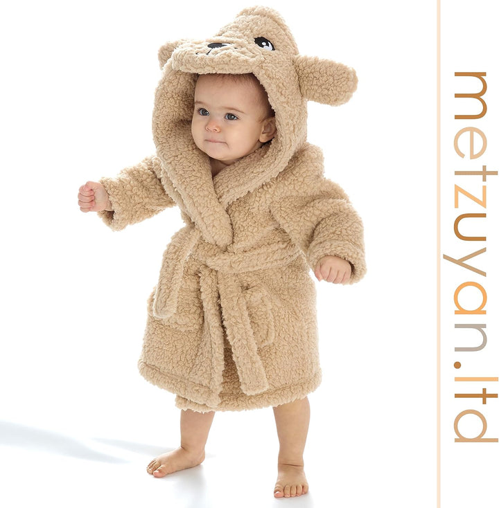 Baby Boys Girls Unisex Animal Hooded Snuggle Fleece Dressing Gown Thick Warm Robe Bathrobe 0-12 Months