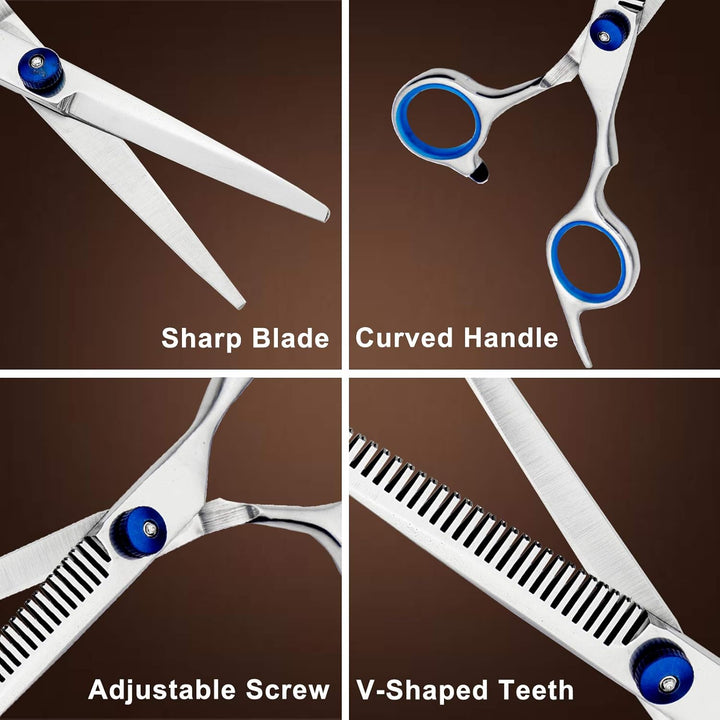 Hairdressing Scissors, ZYNWEAI Professional 6 Inch Haircut Scissor & Thinning Scissors Set, Hair Cutting Kit, Haircut Beard Trimming Shaping Grooming for Men Women Children Pets Home Salon Barber