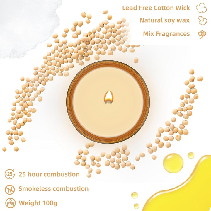 Scented Candles Gift Set, 4 Pack Natural Soy Candles: Jasmine & Ylang Ylang, Sandalwood & Patchouli, Fir & Cedarwood, Vanilla & Amber, Aromatherapy Gift for Christmas Birthday