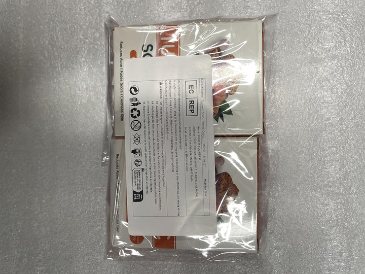 2PCS Turmeric Soap Bar, Natural Handmade Kojic Acid Soap for Face & Body, Dark Spot Acne Blackheads Remover for Even Skin Tone, Moisturizing Erase Fine Lines, Gentle Vitamins C Soaps with Foaming Nets