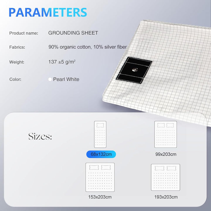 Grounding Bed Sheet, Grounding Mat Earthing UK with 10% Silver Fiber & 90% Organic Cotton for Improved Sleep Natural Wellness and Healthy Earth Energy Mat (68×132Cm)