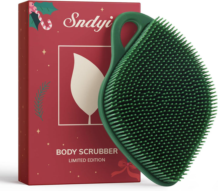 Silicone Body Scrubber, Gentle Exfoliating Shower Scrubber for Sensitive Skin, Leaf Shaped Silicone Loofah Body Brush with Lathering Bristles, Oatmeal