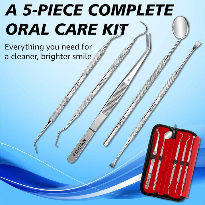 Professional 5 Pcs Oral Plaque Remover for Teeth Stainless Steel Tooth Picks Tartar Cleaner for Teeth Whitening & Oral Care Kit for Men Women Pets (5 Pcs)