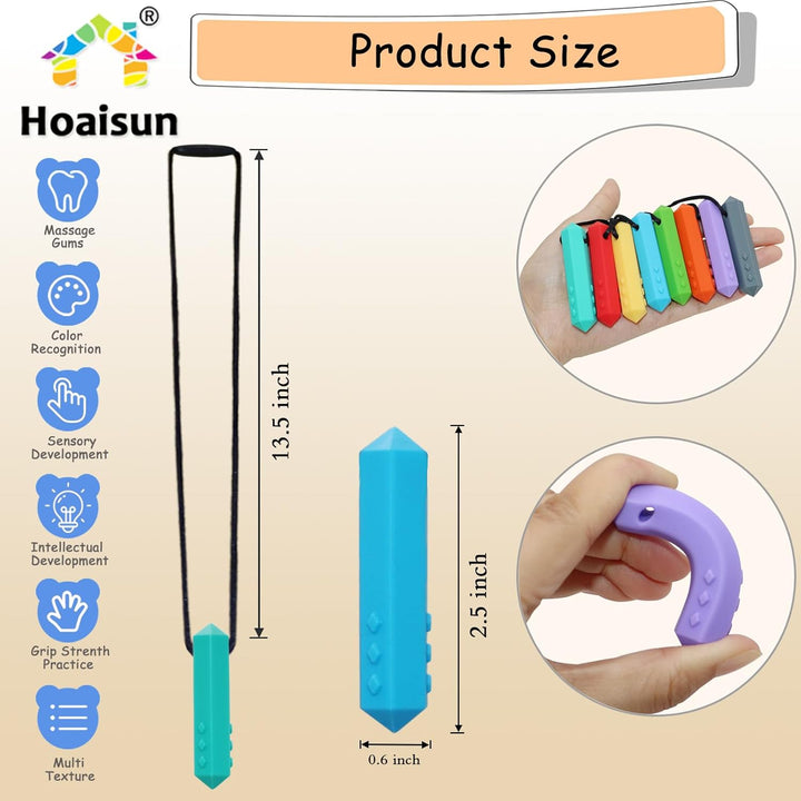 Sensory Chew Necklace Buddy 8 Pack, Diamond Shape Chew Toys for Autistic Children with ADHD, SPD, Biting, Silicone Teething Necklace Chewy Toys for Autism Reduce Chewing Anxiety Fidget