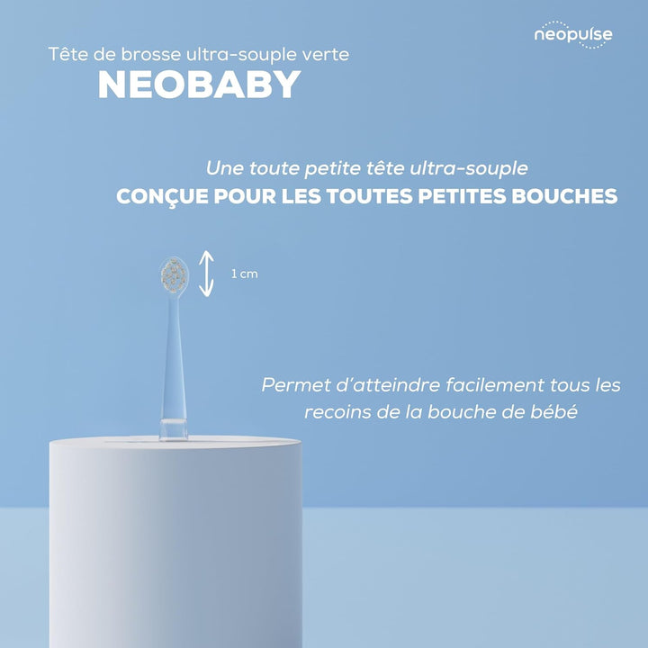 ® - Pack of 2 Ultra-Soft Nylon Brush Heads Refills - NEOBABY® Sonic Electric Toothbrush for Babies - from 0 to 3 Years Old - Suitable for Babies