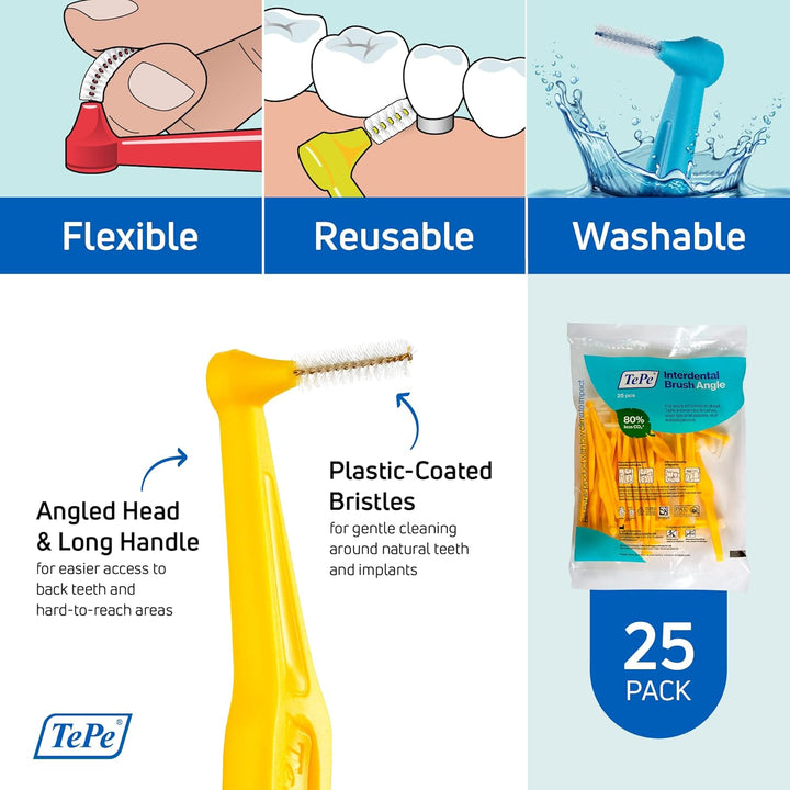 Angle Interdental Brush 0.7Mm 25 Pack Yellow