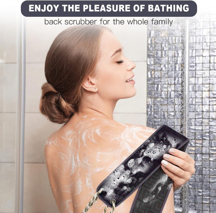 Exfoliating Back Scrubber for Shower, 37 Inches Back Washer with Handles, Soft Shower Bath Scrub for Women and Men, Double-Side Use Exfoliate Washcloth Bath Tool to Scrub Your Body Deeply