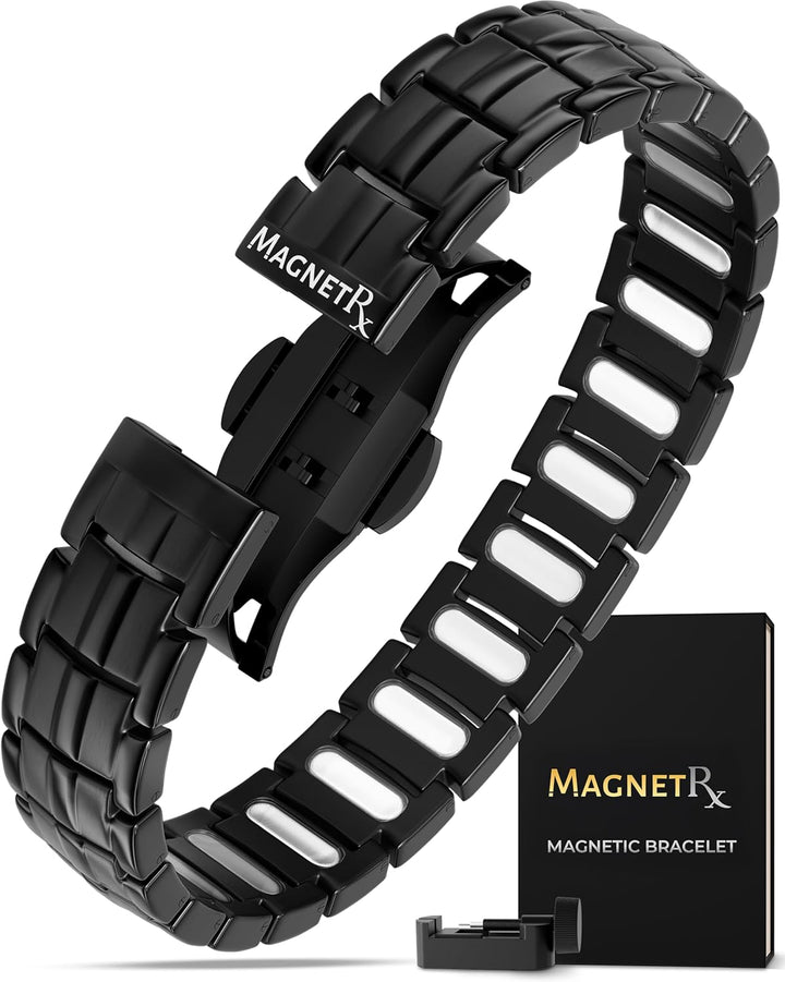 ® Magnetic Bracelets for Men - Ellipsemax 5X Strength 5,000 Gauss Magnets - Designed in USA & Patent Approved - Premium Titanium Mens Magnetic Bracelet & Adjustable Length (Gunmetal)