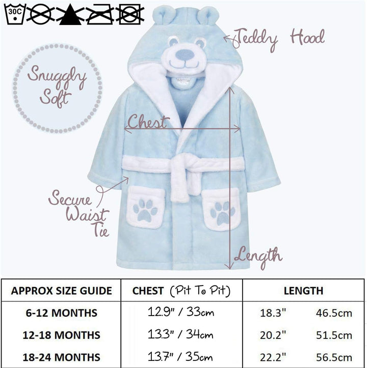 Baby Boys & Girls Teddy Bear Novelty Hooded Dressing Gown with Pockets and Ears