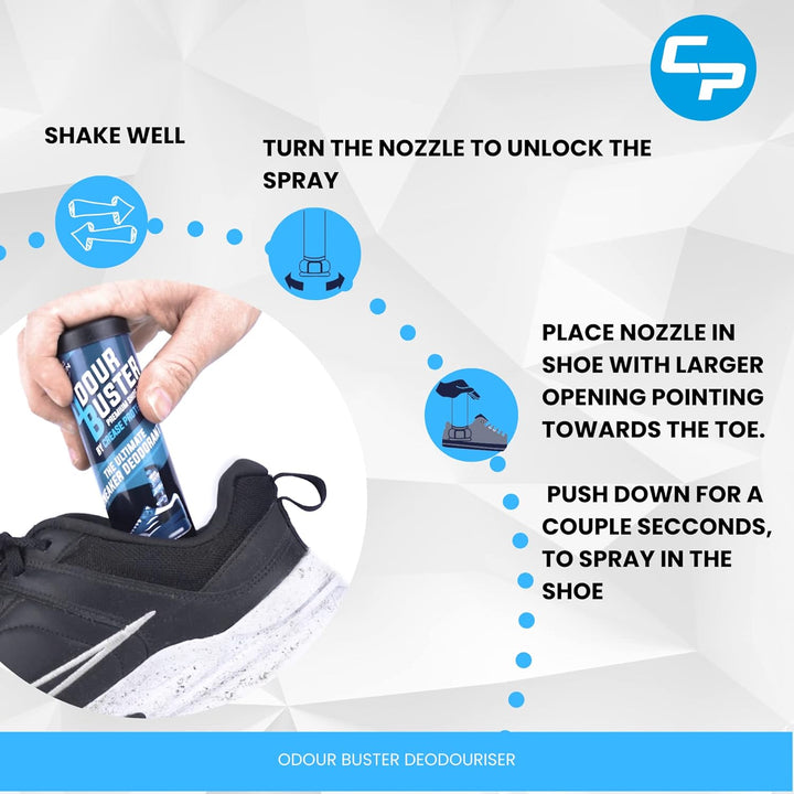 Odour Buster Shoe Deodoriser Spray - Eliminates Trainer & Shoe Odours - Perfect for Football Boots & Smelly Shoes - anti Odour Freshener