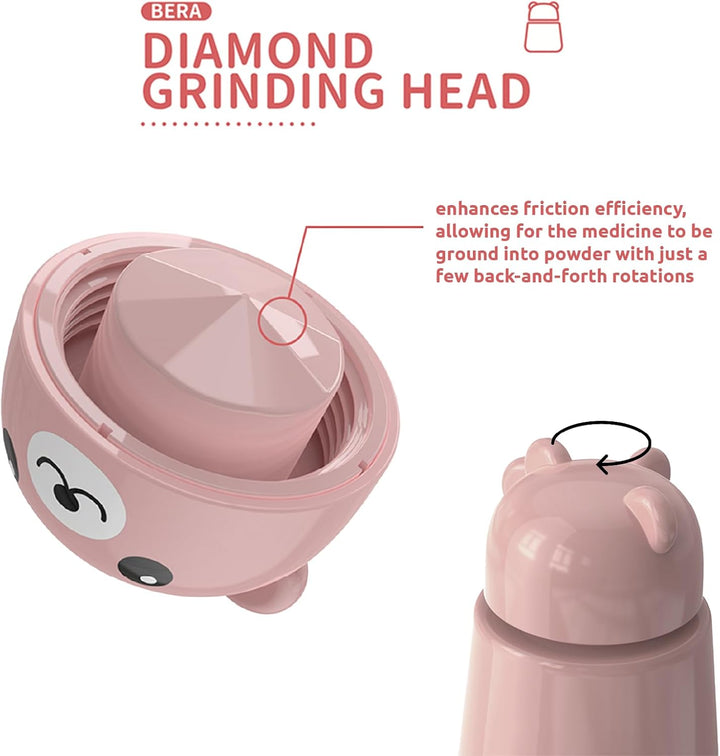 Bear-Shaped Pill Crusher for Seniors, Kids, Cats & Dogs, Pets - Easy Grind Medication Grinder for Vitamins, Pet Medicine & Tablets - Eco-Friendly ABS Plastic (Pink)
