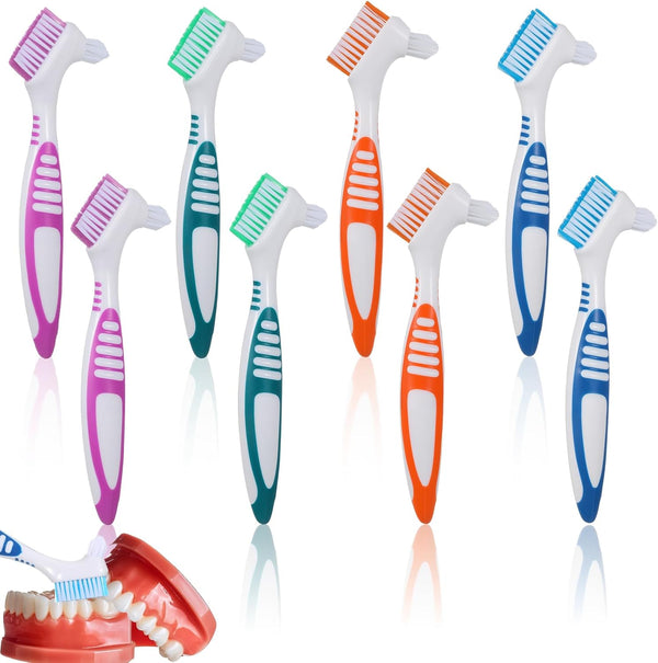 8Pcs Retainer Brush,Denture Brushes, Multi-Layer Bristles, Double-Sided Retainer Cleaning Brushes, for Dentures Care, Blue, Purple, Green, Orange
