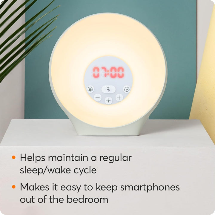 Sunrise Alarm - Sunrise Wake-Up Alarm, Sunset Sleep Feature, Sounds and Mood Lighting, White
