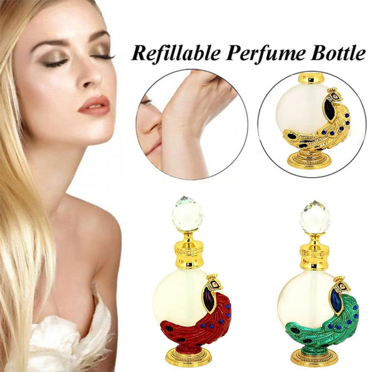 Essential Oil Bottle Antique Retro Style Refillable Bottle Metal Cosmetics Container Home Decoration Gifts(Green)