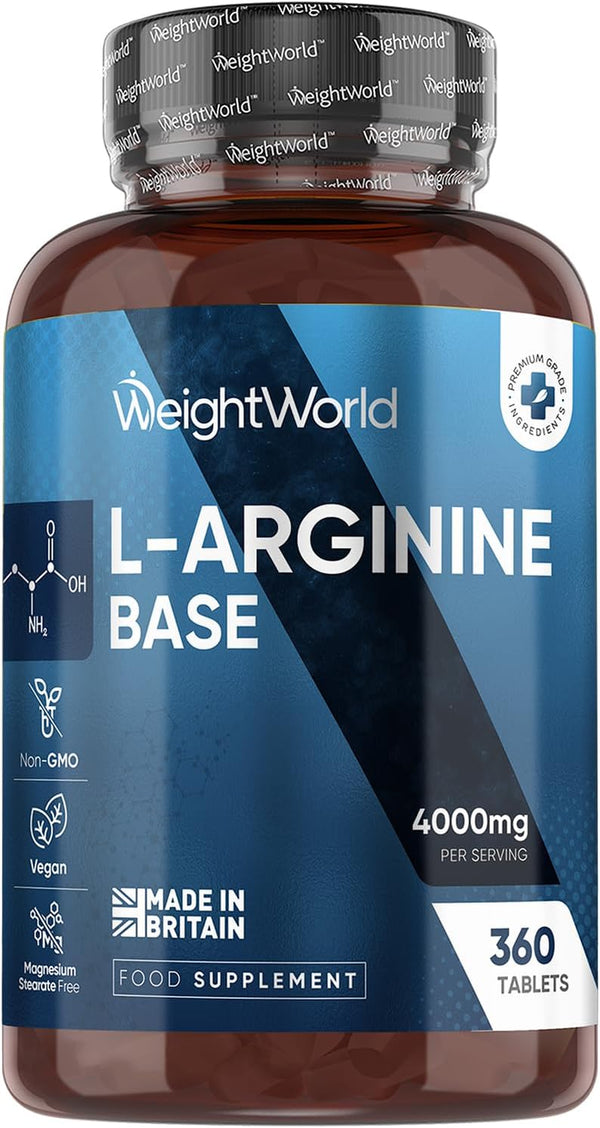 L Arginine Supplement 4000Mg - 360 Tablets - 3 Months Supply - "Easy to Split" Tablets - Vegan-Friendly, Non-Gmo, Gluten-Free - L-Arginine Nutritional Supplements - Made in the UK