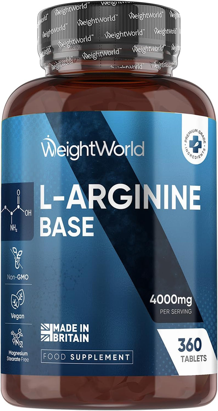 L Arginine Supplement 4000Mg - 360 Tablets - 3 Months Supply - "Easy to Split" Tablets - Vegan-Friendly, Non-Gmo, Gluten-Free - L-Arginine Nutritional Supplements - Made in the UK