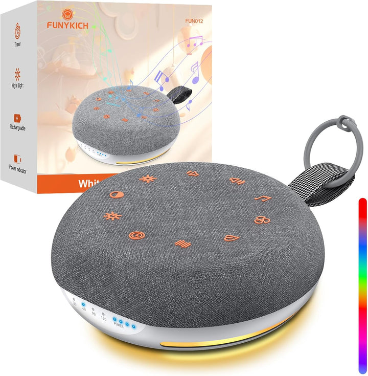 Portable White Noise Machine Baby, Rechargeable Sound Machine with 40 Soothing Sounds, Battery Indicator, Timer & Night Light, Sound Therapy White Noise Machine for Adults Baby Kids