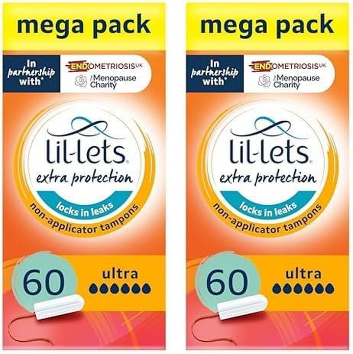 Non-Applicator Ultra Tampons X 60, (6 Packs of 10 Tampons), for Extremely Heavy Flow, 6 Droplets, Plant-Based, Smartfit Non-App Tampon