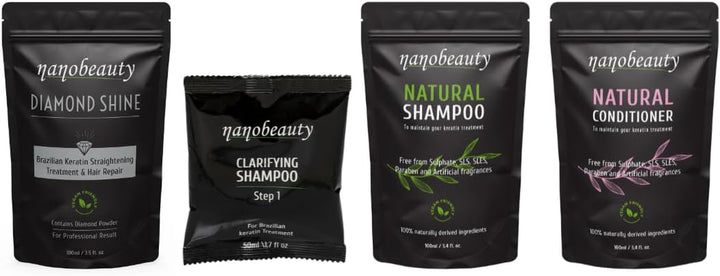 Brazilian Keratin Hair Straightening Treatment, FULL Kit with SLS Shampoo and Conditioner. Diamond Infused, Vegan, Blow Dry, Smoothing/Repair, Argan Oil, Professional Results (200Ml KIT)