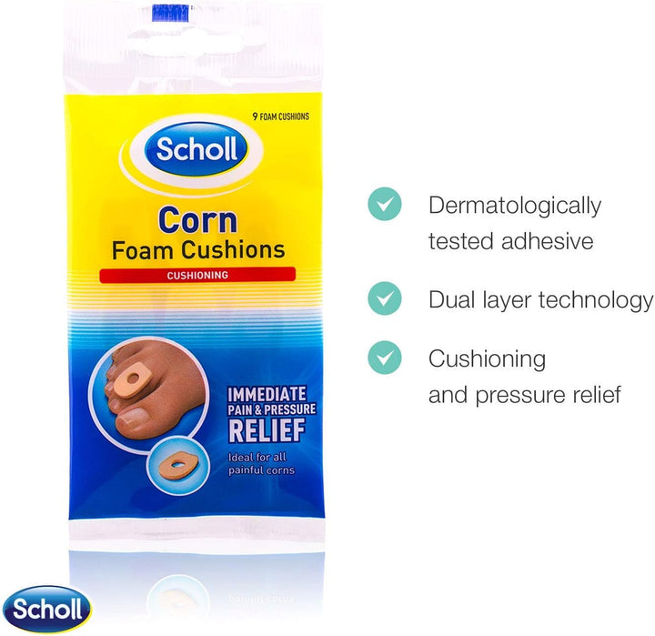 Corn Foam Cushions, 9 Pads - Corn Pain and Pressure Relief Pads, Comfortable Padding with Adhesive
