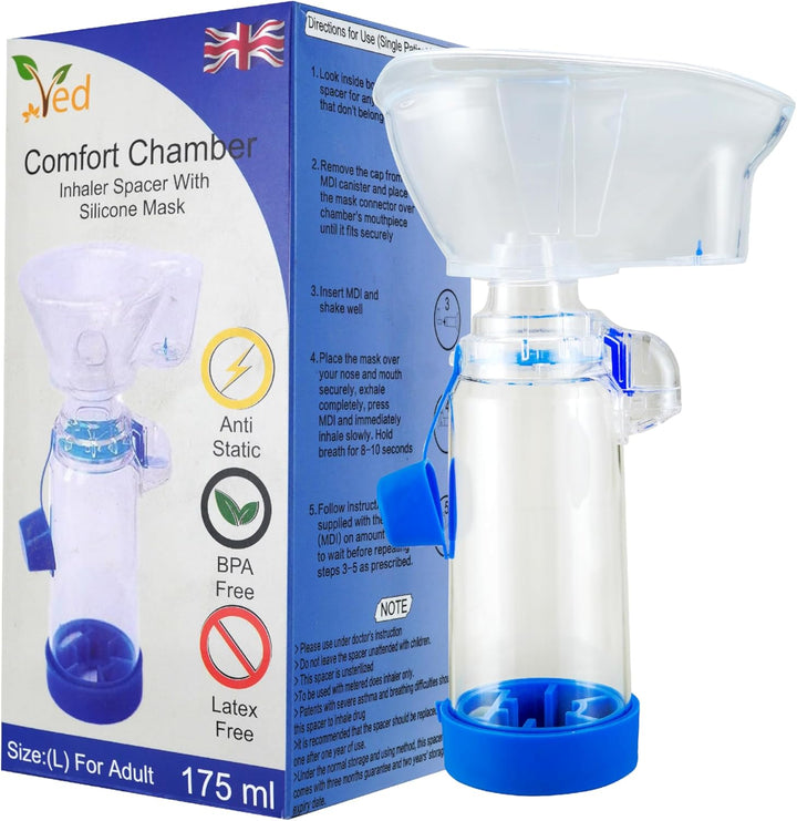 Inhaler Spacer Anti-Static Spacer Device, Inhaler Chamber, Use with Metered Dose Inhaler, BPA and Latex Free for Adult.(Blue)