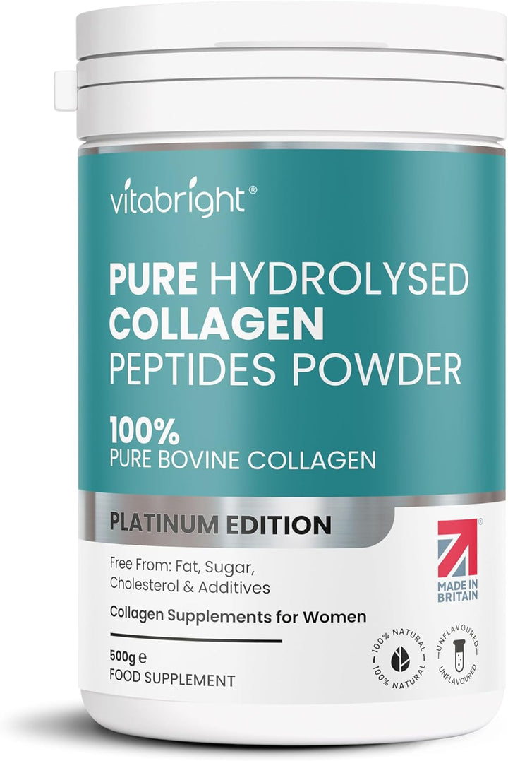 Bovine Collagen Powder 500G | 50 Servings | Highly Bioavailable Hydrolyzed Collagen Supplements for Women | Bovine Pure Peptides Powder High Strength Supplements for Women & Men |