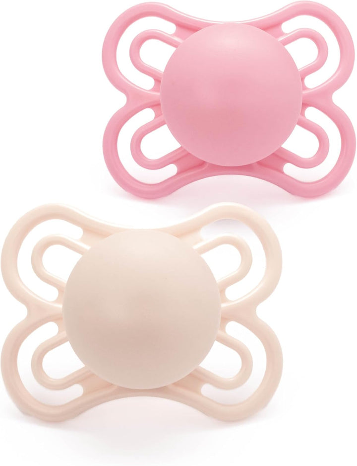 Perfect Soothers | 0-2 Months | 2 Pack | Newborn Dummies | Comes in Dummy Steriliser Case | Sustainable Materials | Baby Accessories for Newborn | Cream/White (Various Designs)