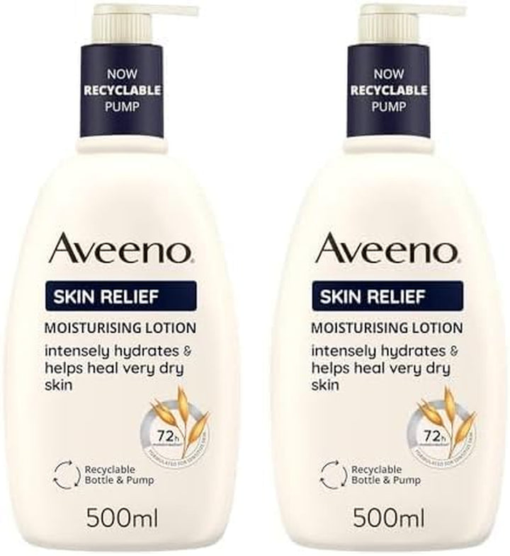 Skin Relief Moisturising Lotion, with Soothing Triple Oat Complex & Shea Butter, Suitable for Sensitive Skin, 72-Hour Intense Hydration, Helps Relieve Very Dry and Tight Skin, Unscented, 500Ml
