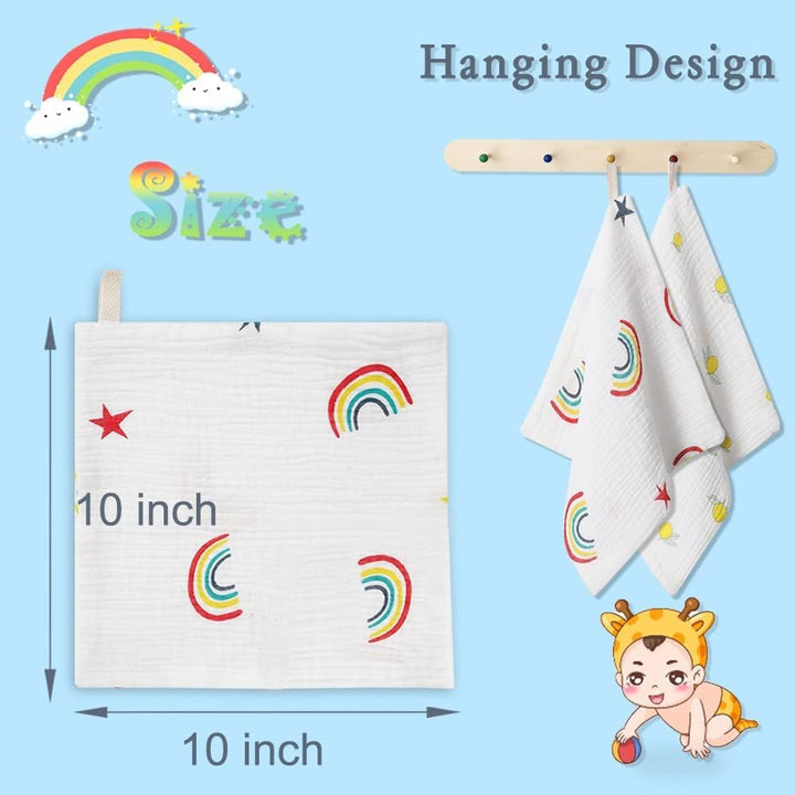 Baby Washcloths Muslin Cloths - Muslin Squares Hanky Soft Reusable Newborn Face Towels 6Pack 100% Cotton 10"X10" 6Layers Baby Wash Cloths for Boys Girls Great Shower Gift