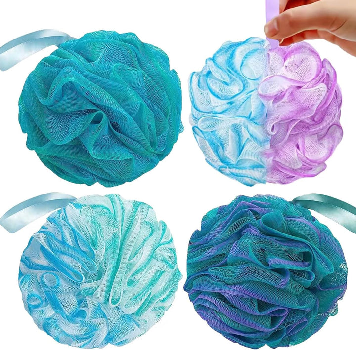 Loofah Shower Puff 3Pcs - Ultra Soft Mesh Bath Sponges for Adults Exfoliating, Scrubbing and Cleaning - Body Scrubbers for Use in Shower
