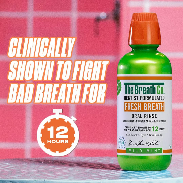 Breath Co Alcohol Free Mouthwash - Dentist Formulated Oral Rinse for 12 Hours of Fresh Breath - Mild Mint Flavour, 300 Ml