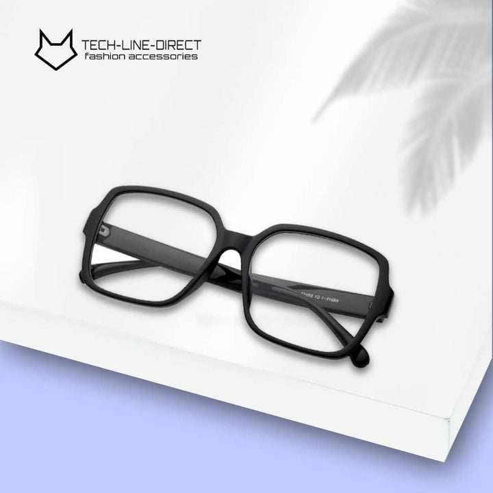 TECH-LINE-DIRECT 2023 Oversize Eyeglasses Unisex Square Glasses - Black Frames Clear Lens
