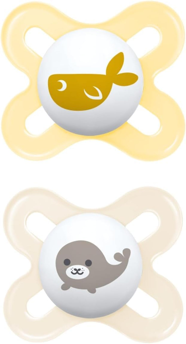 Original Start Soothers | 0-2 Months | 2 Pack | Newborn Dummies | Comes in Dummy Steriliser Case | Sustainable Materials | Baby Accessories for Newborn | Cream (Various Designs)
