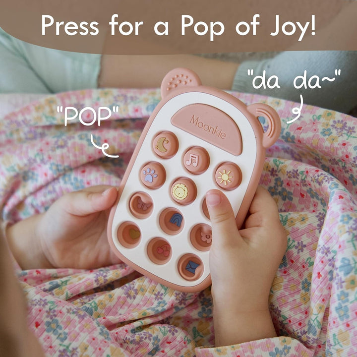 Teething Toys for Baby, Silicone Phone Press Teether for 3 Months+, Pop It Fidget Toys, Bpa-Free, Gum Pain Relief, Baby Shower Gifts for Boy and Girl, Sensory Toys for Babies(Blush)
