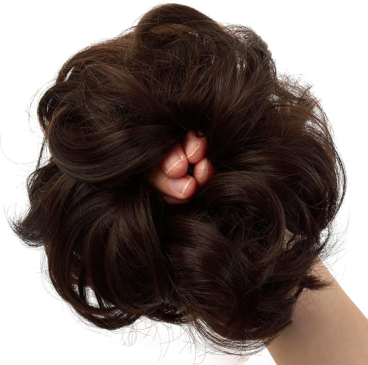 Messy Hair Bun Curly Wavy Hair Scrunchies Accessories Pieces for Women Girls Synthetic Chignons (Dark Brown)