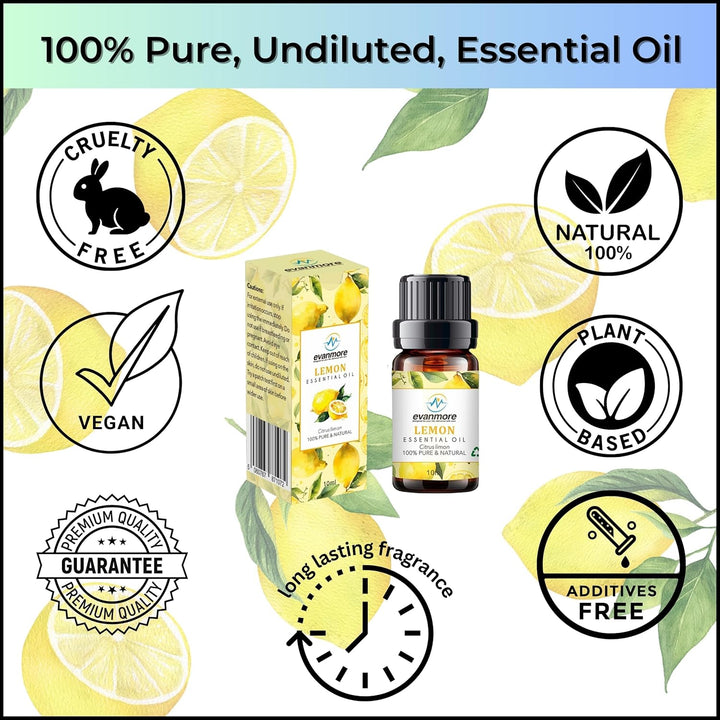 Lemon Essential Oil 10Ml 100% Pure Natural Undiluted Cruelty Free Oils for Diffuser Diffusers Burners Premium Quality Aromatherapy DIY Candle Making Vegan Essentials Citrus Limon (10Ml, Lemon)