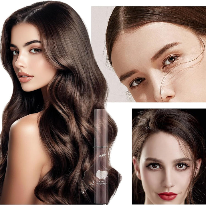 Hair Mascara Root Touch Up, Dark Brown Temporary Hair Dye Mascara, Grey Hair Cover up Waterproof Root Cover Up, Quick Dry Smudge-Proof Hair Concealer Mens Beard Dye Brush